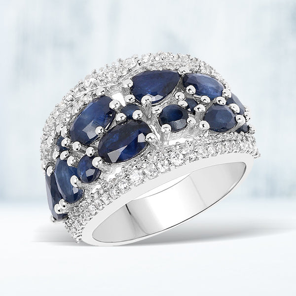 3.61 Carat Genuine Blue Sapphire and White Zircon .925 Sterling Silver Ring by Bids.com