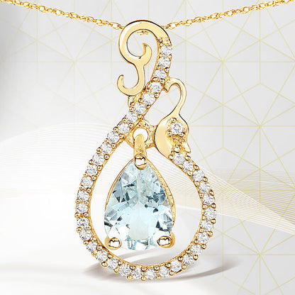 0.76 Carat Genuine Aquamarine and White Diamond 14K Yellow Gold Pendant by Bids.com