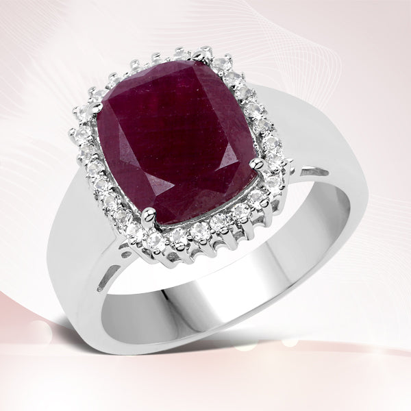 5.28 Carat Genuine Ruby and White Topaz .925 Sterling Silver Ring by Bids.com