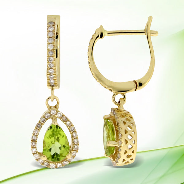 .88ct Peridot Diamond Dangle Earrings 14KT Yellow Gold by Bids.com