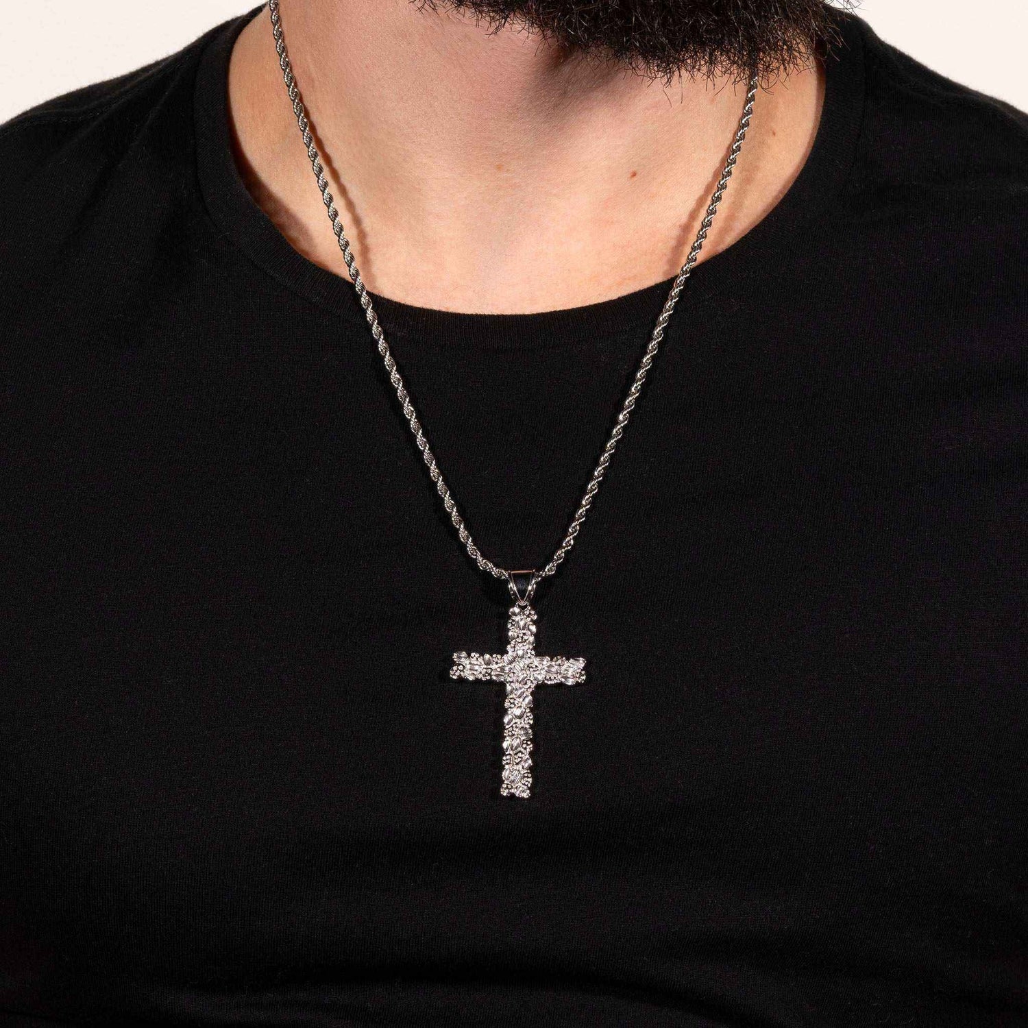 Nugget Cross Pendant Religious 925 Sterling Silver - DestGlow