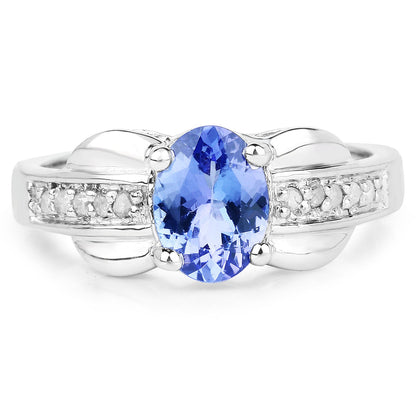 1.27 Carat Genuine Tanzanite and White Diamond .925 Sterling Silver Ring by Bids.com
