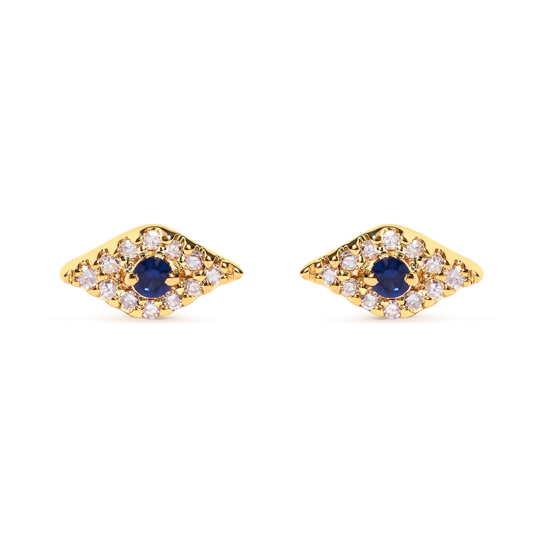10K Yellow Gold Blue Sapphire and Diamond Accent Evil Eye Stud Earring (H-I Color, I1-I2 Clarity) by Bids.com