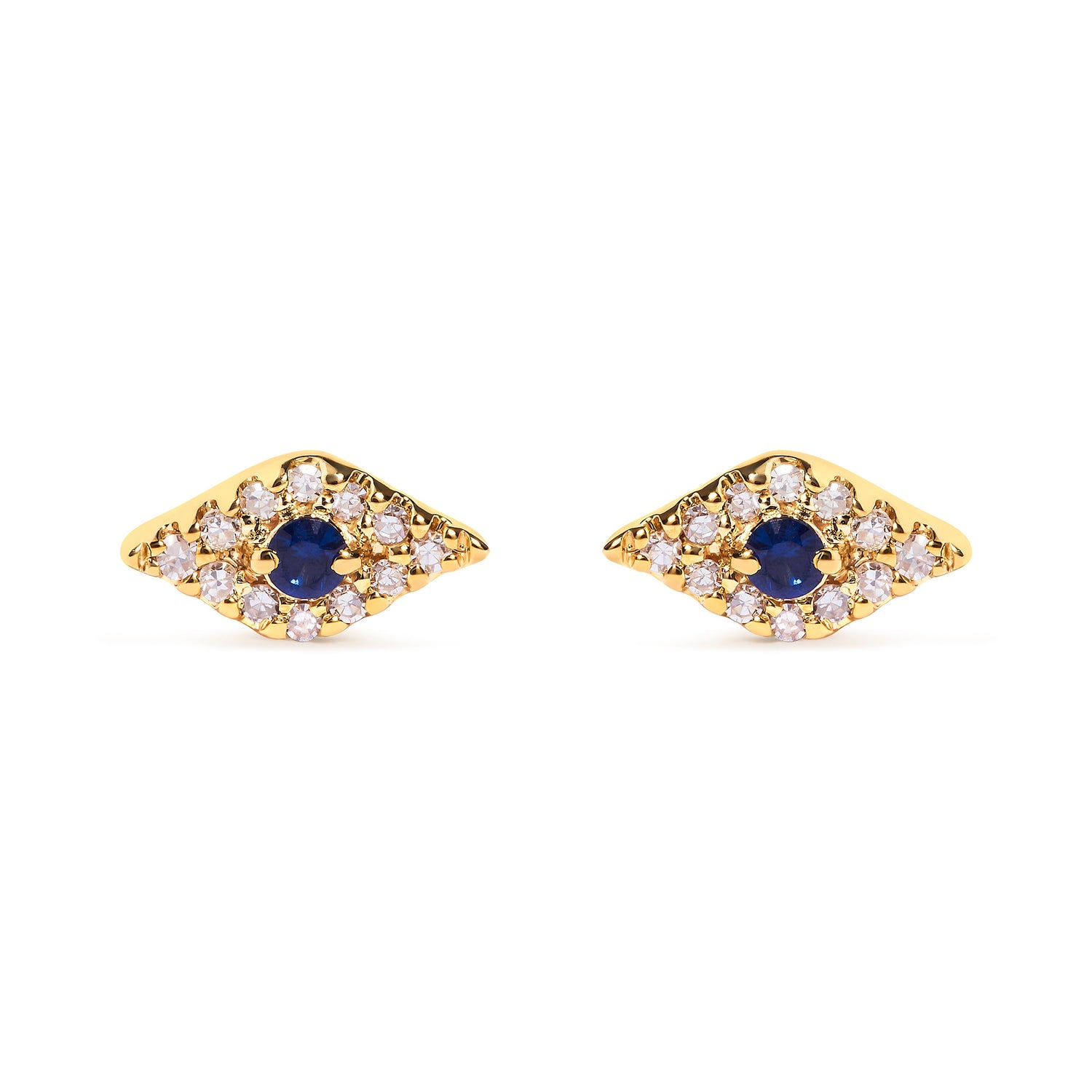 10K Yellow Gold Blue Sapphire and Diamond Accent Evil Eye Stud Earring (H-I Color, I1-I2 Clarity) by Bids.com