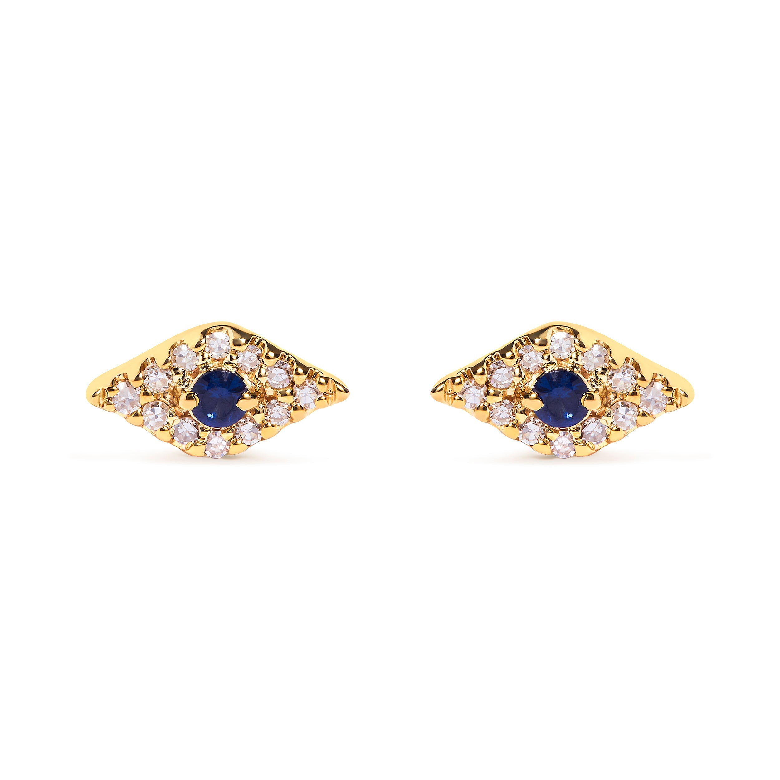 10K Yellow Gold Blue Sapphire and Diamond Accent Evil Eye Stud Earring (H-I Color, I1-I2 Clarity) by Bids.com