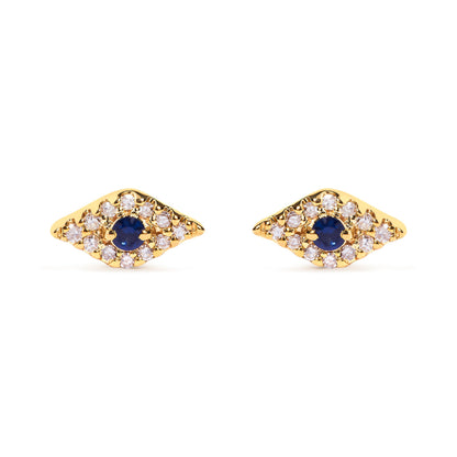 10K Yellow Gold Blue Sapphire and Diamond Accent Evil Eye Stud Earring (H-I Color, I1-I2 Clarity) by Bids.com