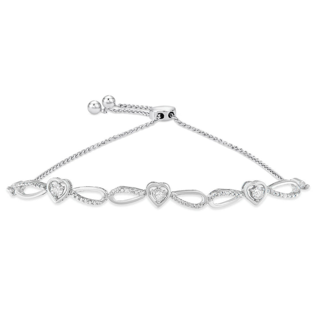 .925 Sterling Silver Diamond Accent Heart and Infinity 4â€-10â€ Adjustable Bolo Bracelet (I-J Color, I3 Clarity)  DestGlow