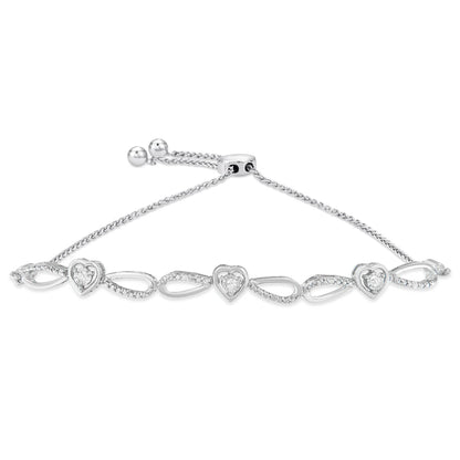 .925 Sterling Silver Diamond Accent Heart and Infinity 4â€-10â€ Adjustable Bolo Bracelet (I-J Color, I3 Clarity)  DestGlow