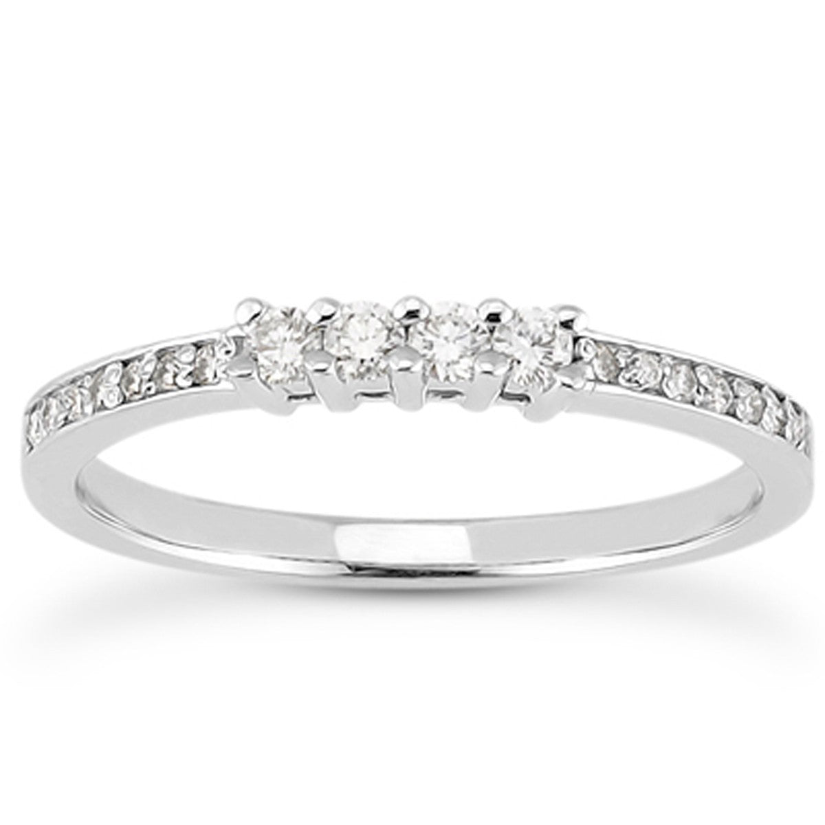14k White Gold Wedding Band with Pave Set Diamonds and Prong Set Diamonds by Bids.com