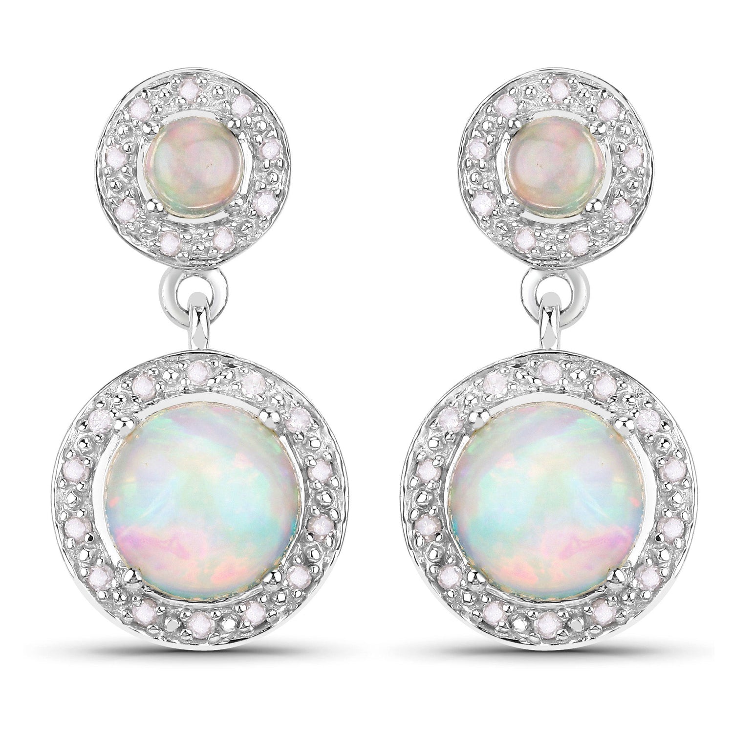2.27 Carat Genuine Ethiopian Opal and White Diamond .925 Sterling Silver Earrings by Bids.com
