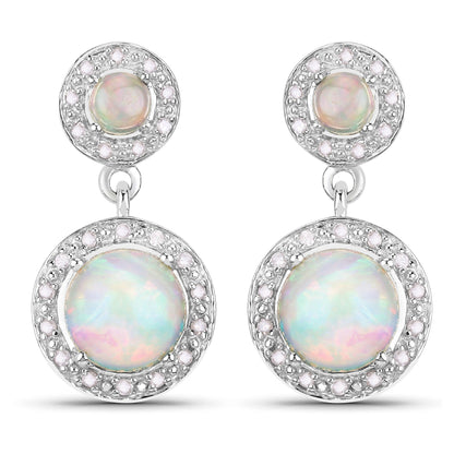 2.27 Carat Genuine Ethiopian Opal and White Diamond .925 Sterling Silver Earrings by Bids.com