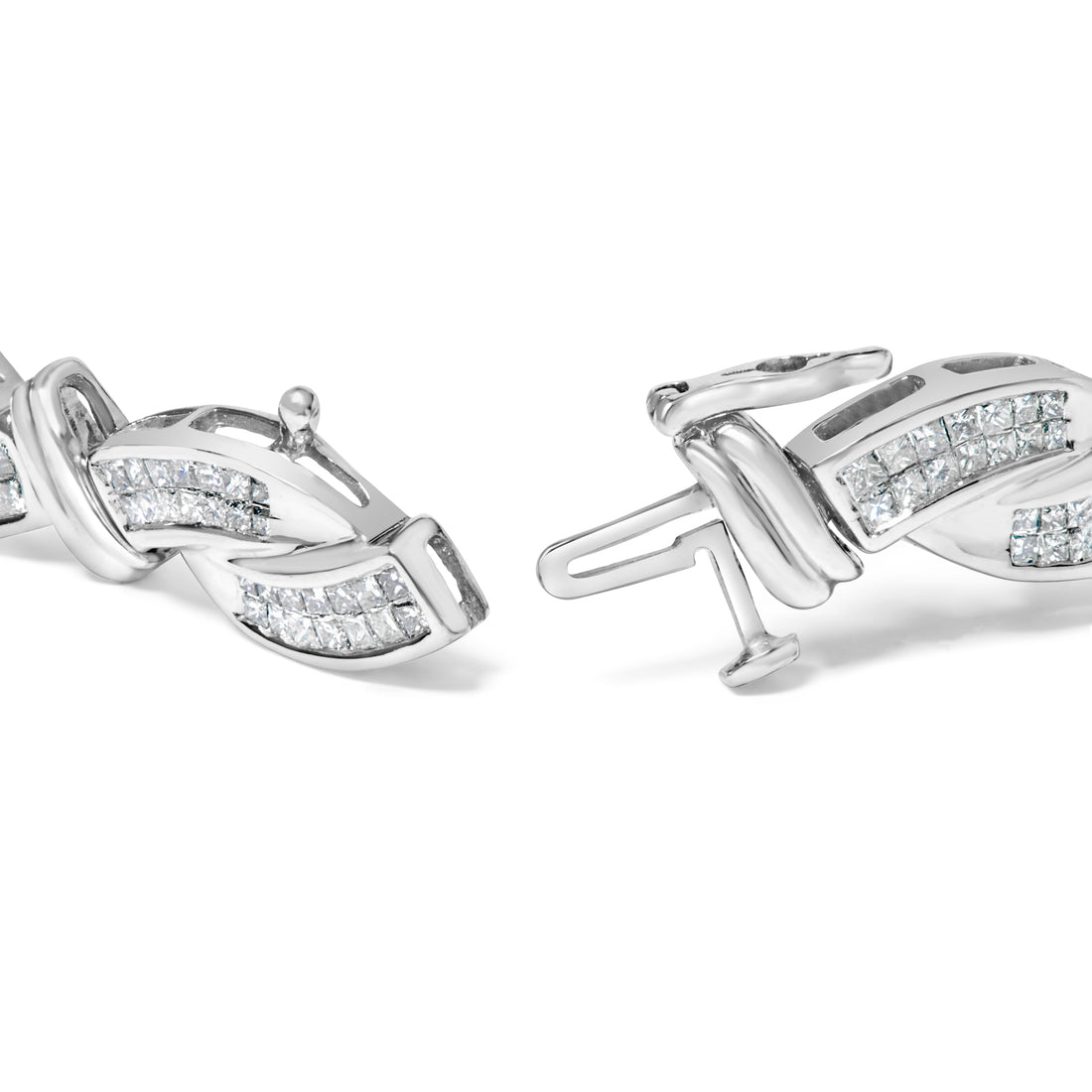 14K White Gold 4.0 Cttw Invisble Set Princess-Cut Diamond Wave Style Link Bracelet (H-I Color, SI2-I1 Clarity) - 7" by Bids.com