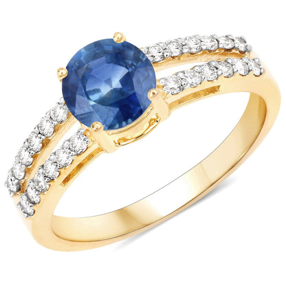 1.29 Carat Genuine Blue Sapphire and White Diamond 14K Yellow Gold Ring by Bids.com