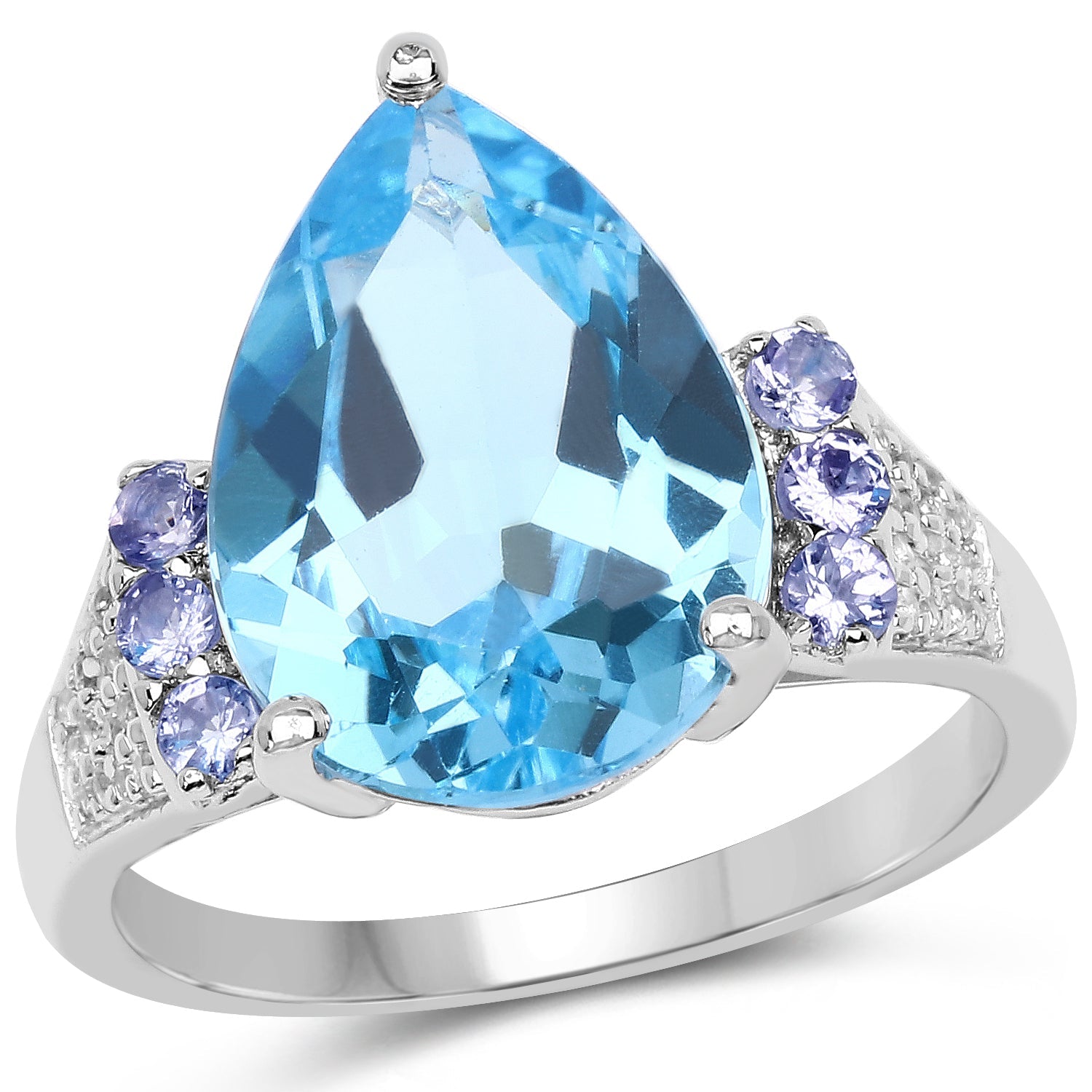 6.86 Carat Genuine Swiss Blue Topaz, Tanzanite &amp; White Topaz .925 Sterling Silver Ring by Bids.com