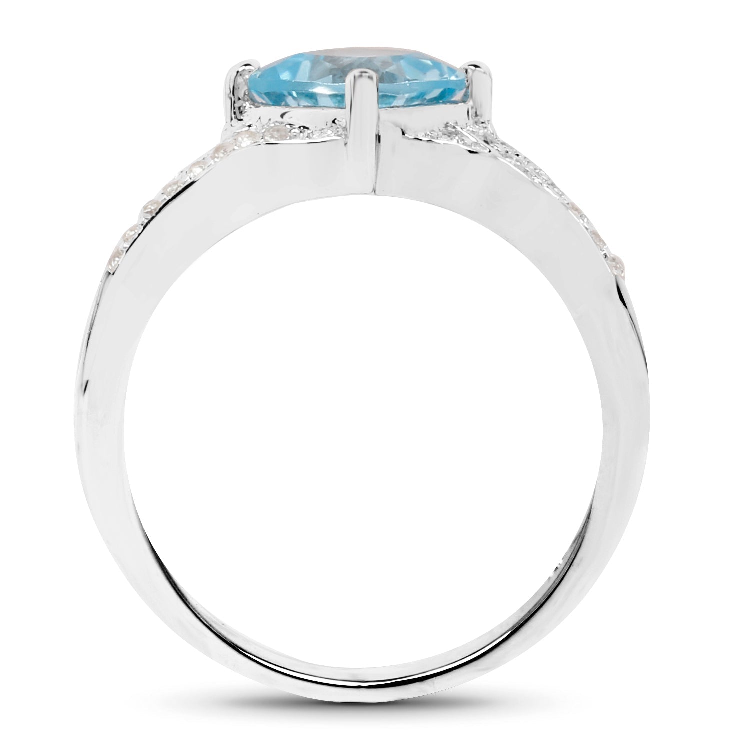 2.06 Carat Genuine Blue Topaz and White Topaz .925 Sterling Silver Ring  DestGlow