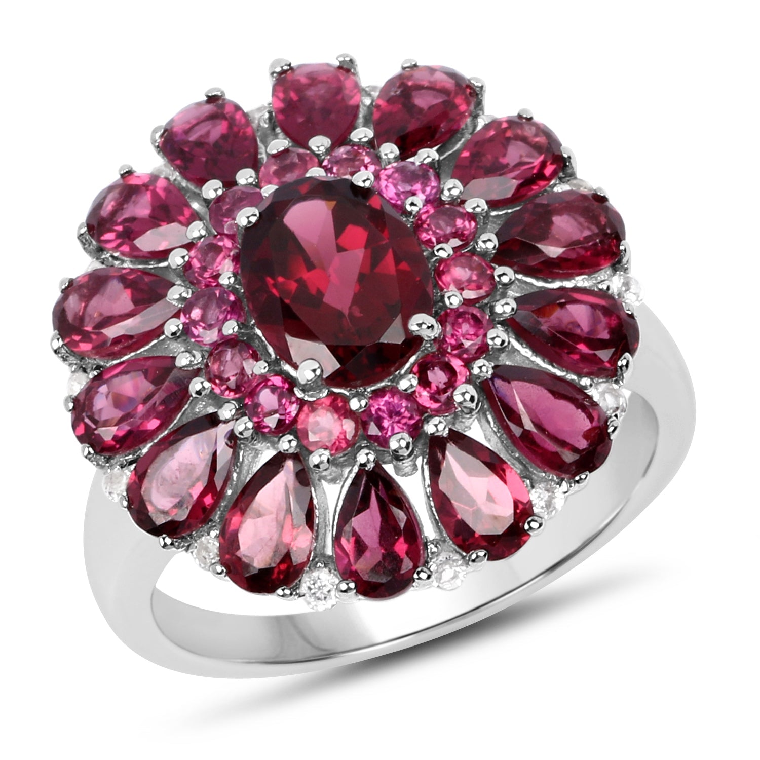 6.19 Carat Genuine Rhodolite and White Topaz .925 Sterling Silver Ring by Bids.com