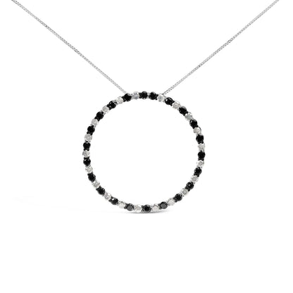 .925 Sterling Silver 3.0 Cttw Alternating Black and White Diamond Open Hoop Circle Pendant Necklace (H-I Color, I3 Clarity) - 18" Inches by Bids.com
