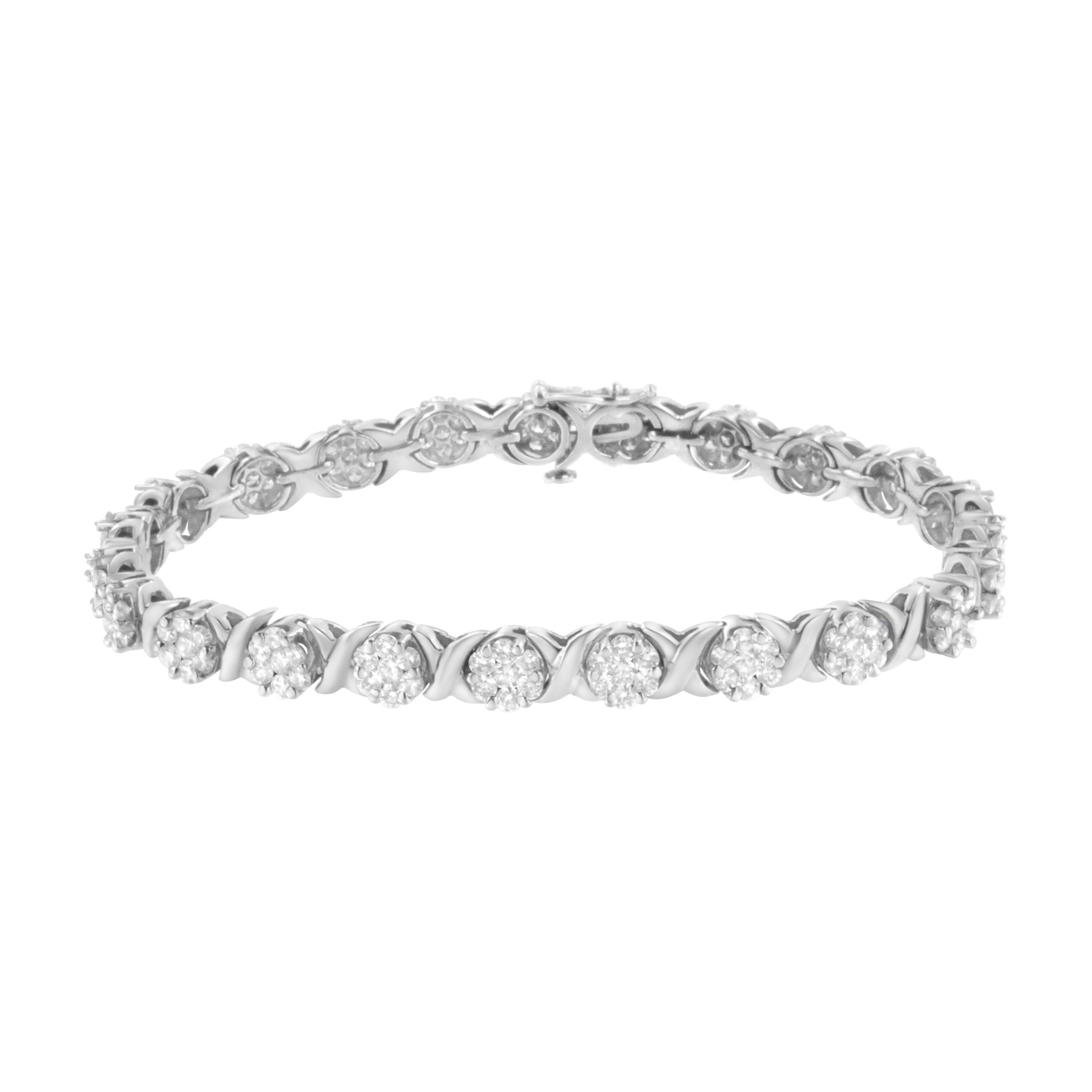 14K White Gold 4 7/8 Cttw Round Brilliant-Cut Diamond Round Cluster &amp; X-Link 7" Tennis Bracelet (I-J Color, SI2-I1 Clarity) by Bids.com