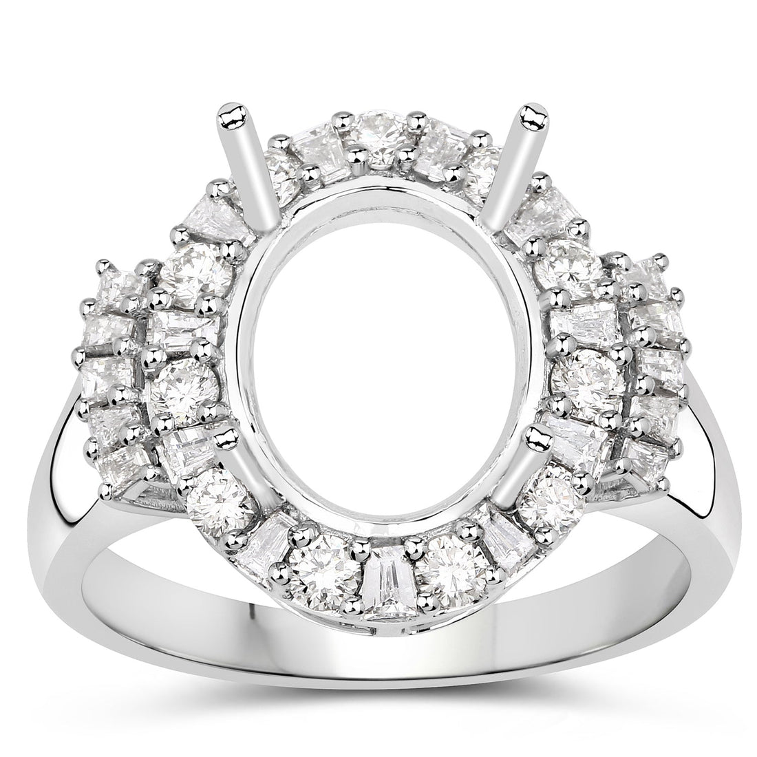 0.83 Carat Genuine White Diamond 14K White Gold Semi Mount Ring - holds 11x9mm Oval Gemstone by Bids.com