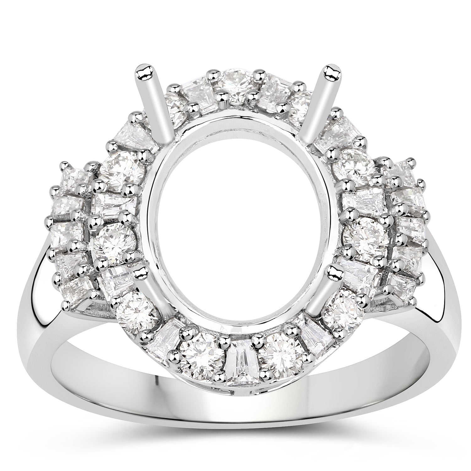 0.83 Carat Genuine White Diamond 14K White Gold Semi Mount Ring - holds 11x9mm Oval Gemstone by Bids.com