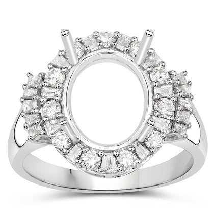 0.83 Carat Genuine White Diamond 14K White Gold Semi Mount Ring - holds 11x9mm Oval Gemstone by Bids.com
