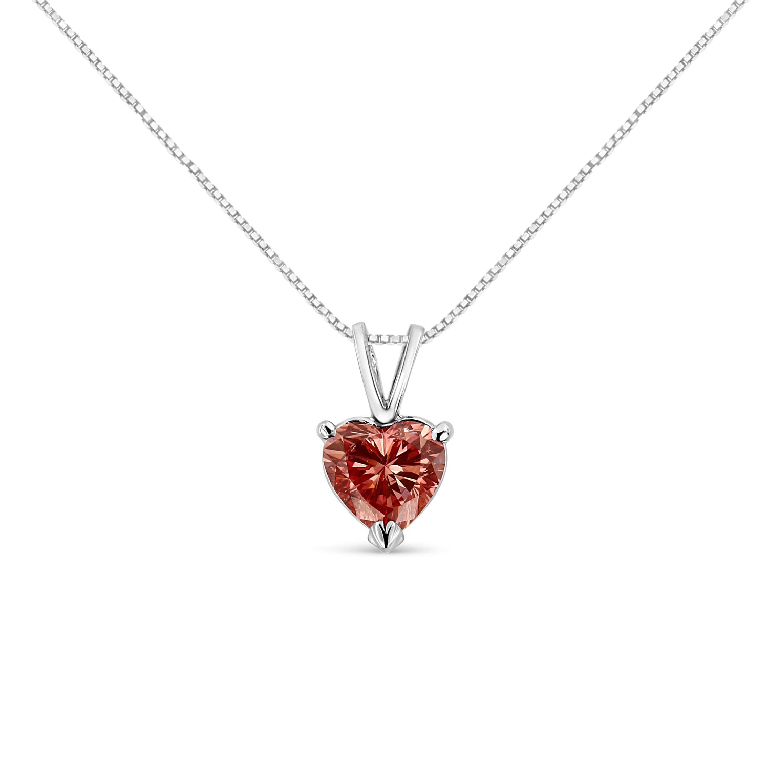 IGI Certified 14K White Gold Martini Set 1.00 Cttw Lab Grown Pink Heart Diamond Solitaire 18" Pendant Necklace (Pink Color, SI2 Clarity) by Bids.com