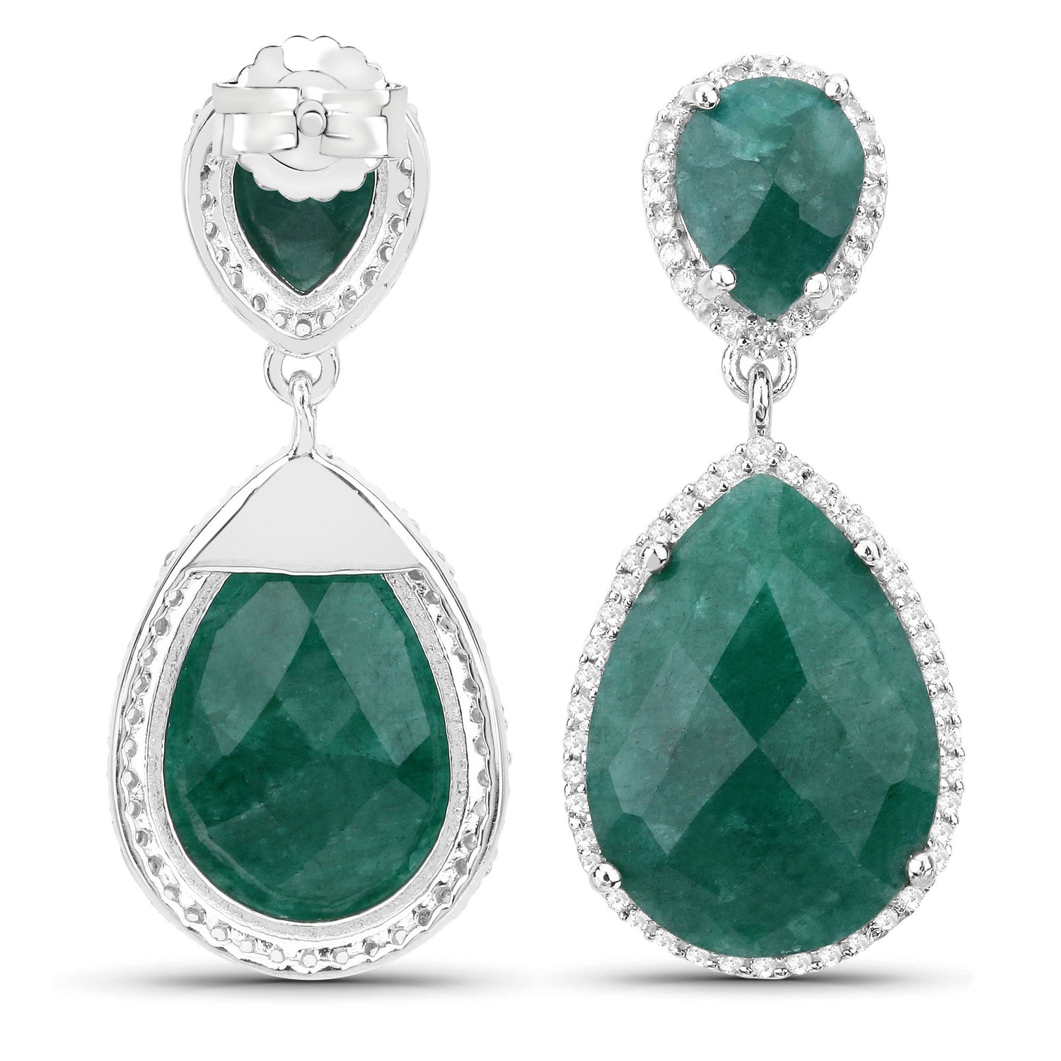 19.42 Carat Dyed Emerald and White Topaz .925 Sterling Silver Earrings by Bids.com