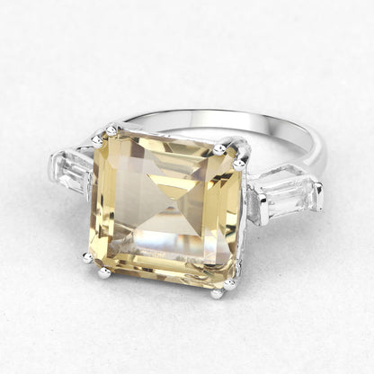 11.45 Carat Genuine Lemon Quartz and White Topaz .925 Sterling Silver Ring  DestGlow