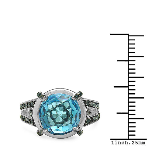 5.43 Carat Genuine Swiss Blue Topaz &amp; Blue Diamond .925 Sterling Silver Ring by Bids.com