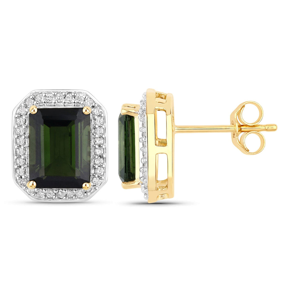 3.57 Carat Genuine Green Tourmaline and White Diamond 14K Yellow Gold Earrings by Bids.com