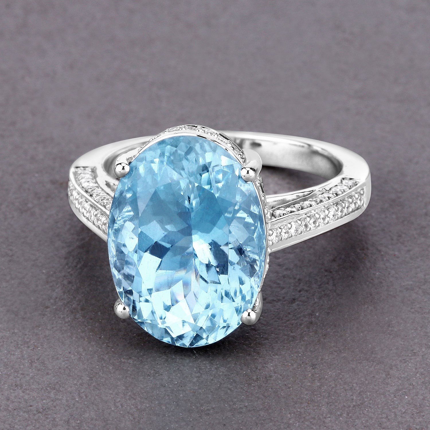 8.84 Carat Genuine Aquamarine and White Diamond 14K White Gold Ring by Bids.com