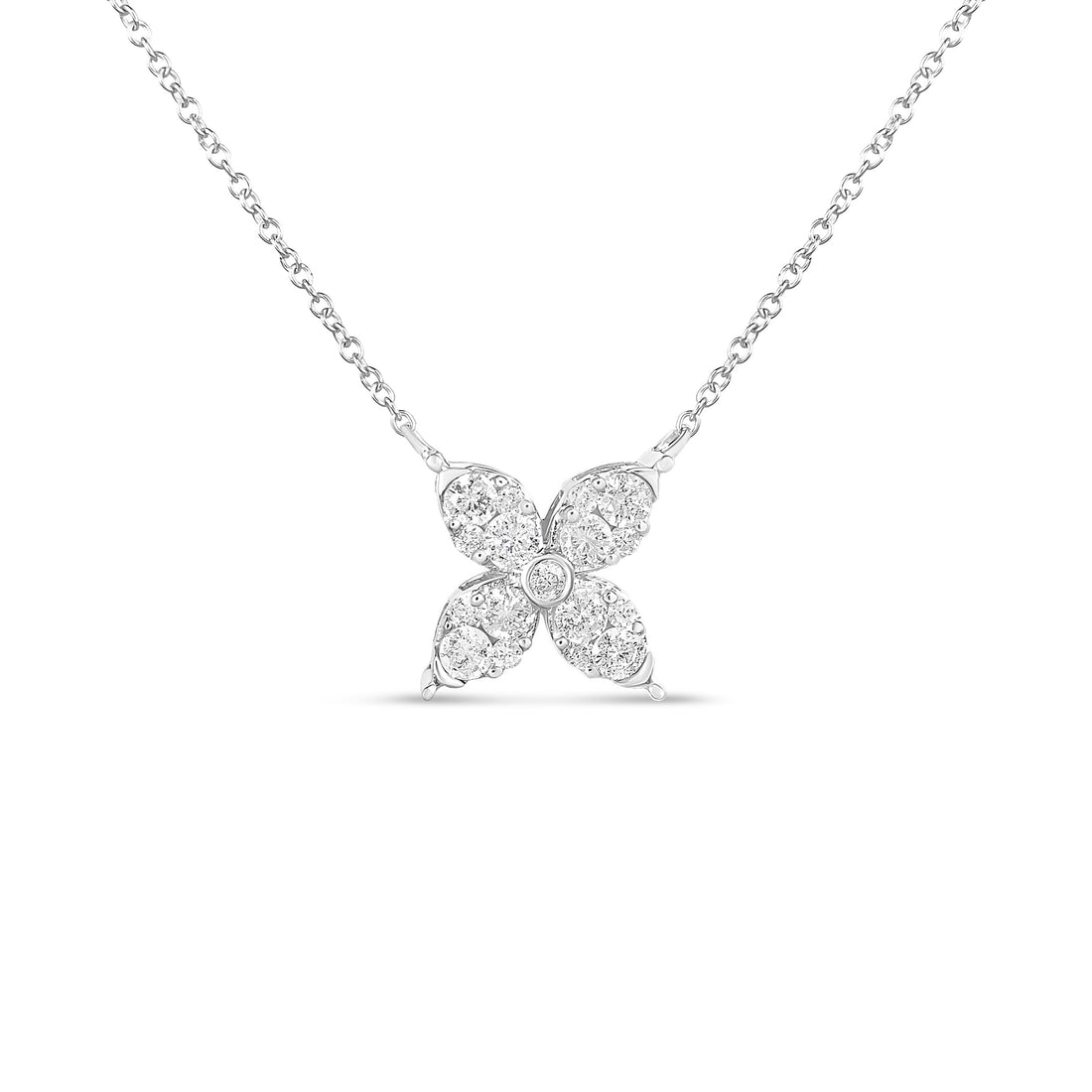 10K White Gold 1/2 Cttw Brilliant Round Diamond Marquise Shaped 4 Leaf Clover Adjustable 16-18" Inch Pendant Necklace (I-J Color, I1-I2 Clarity) - DestGlow
