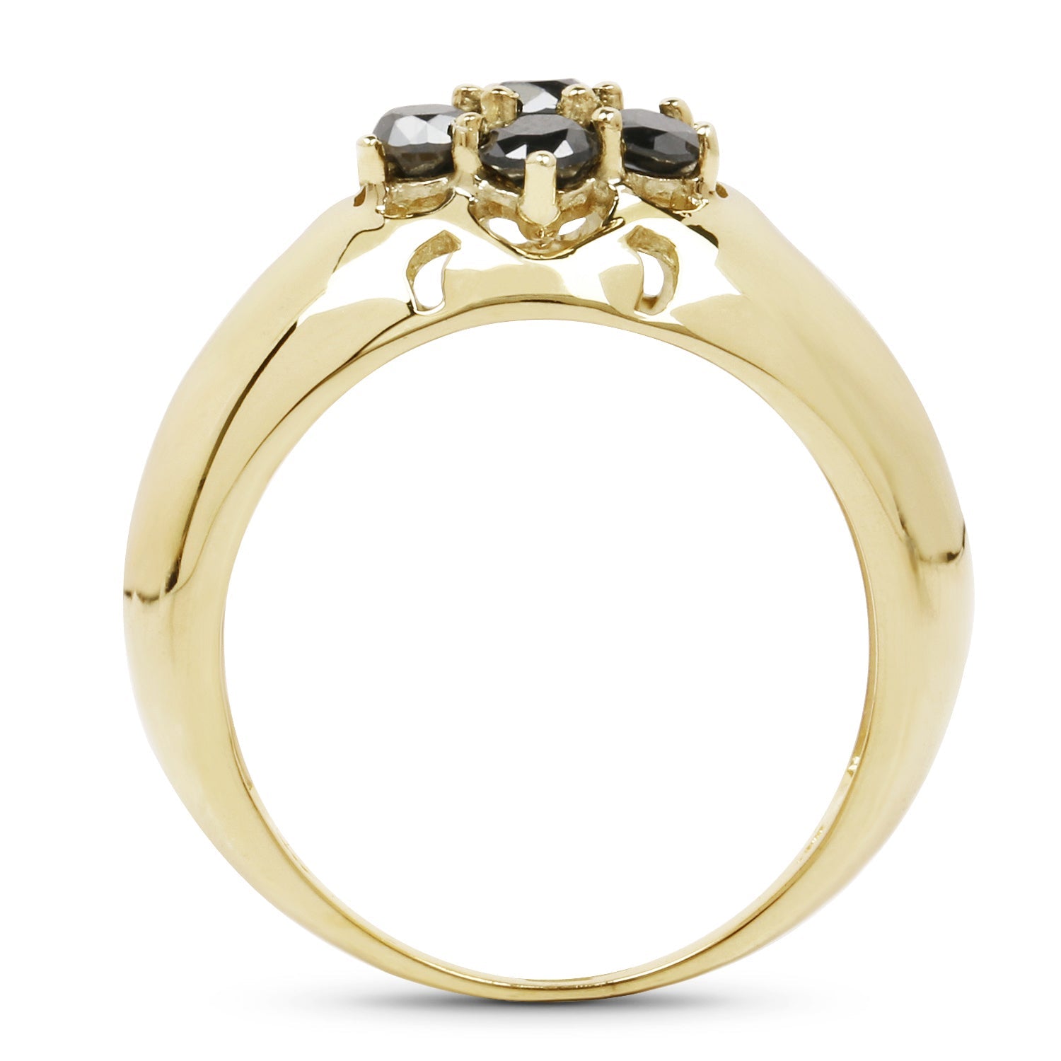 14K Yellow Gold Plated 0.98 Carat Genuine Black Diamond .925 Sterling Silver Ring by Bids.com