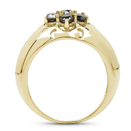14K Yellow Gold Plated 0.98 Carat Genuine Black Diamond .925 Sterling Silver Ring by Bids.com