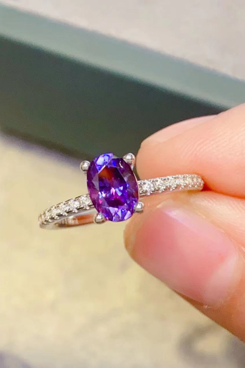1 Carat Purple Purple Oval-Cut Sparkala™ 4-Prong Ring (Platinum Over Pure Sterling Silver) by Sparkala