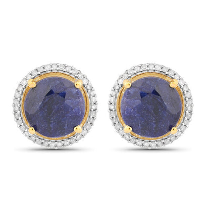 5.20 Carat Dyed Sapphire and White Diamond .925 Sterling Silver Earrings by Bids.com