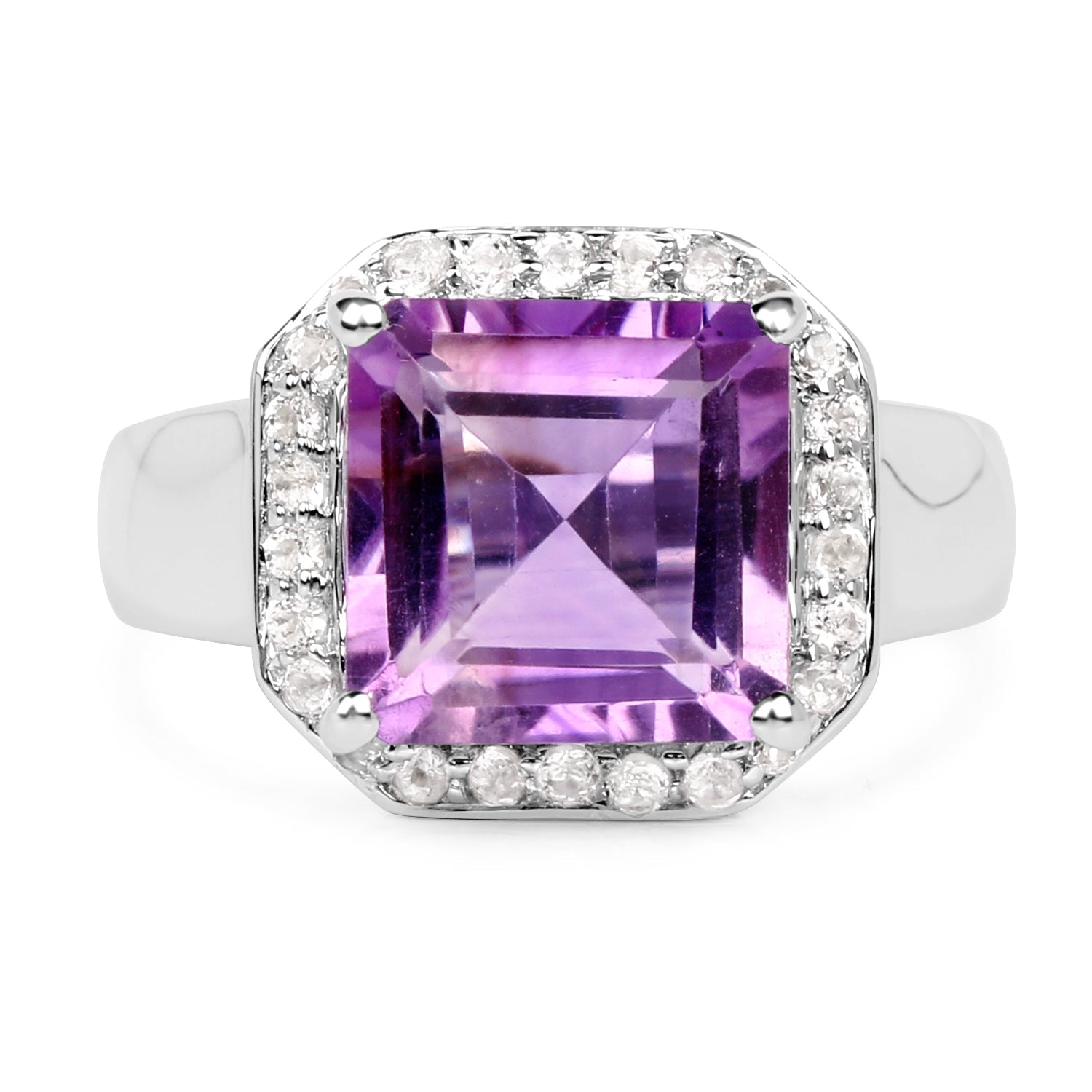 4.42 Carat Genuine  Amethyst and White Topaz .925 Sterling Silver Ring  DestGlow