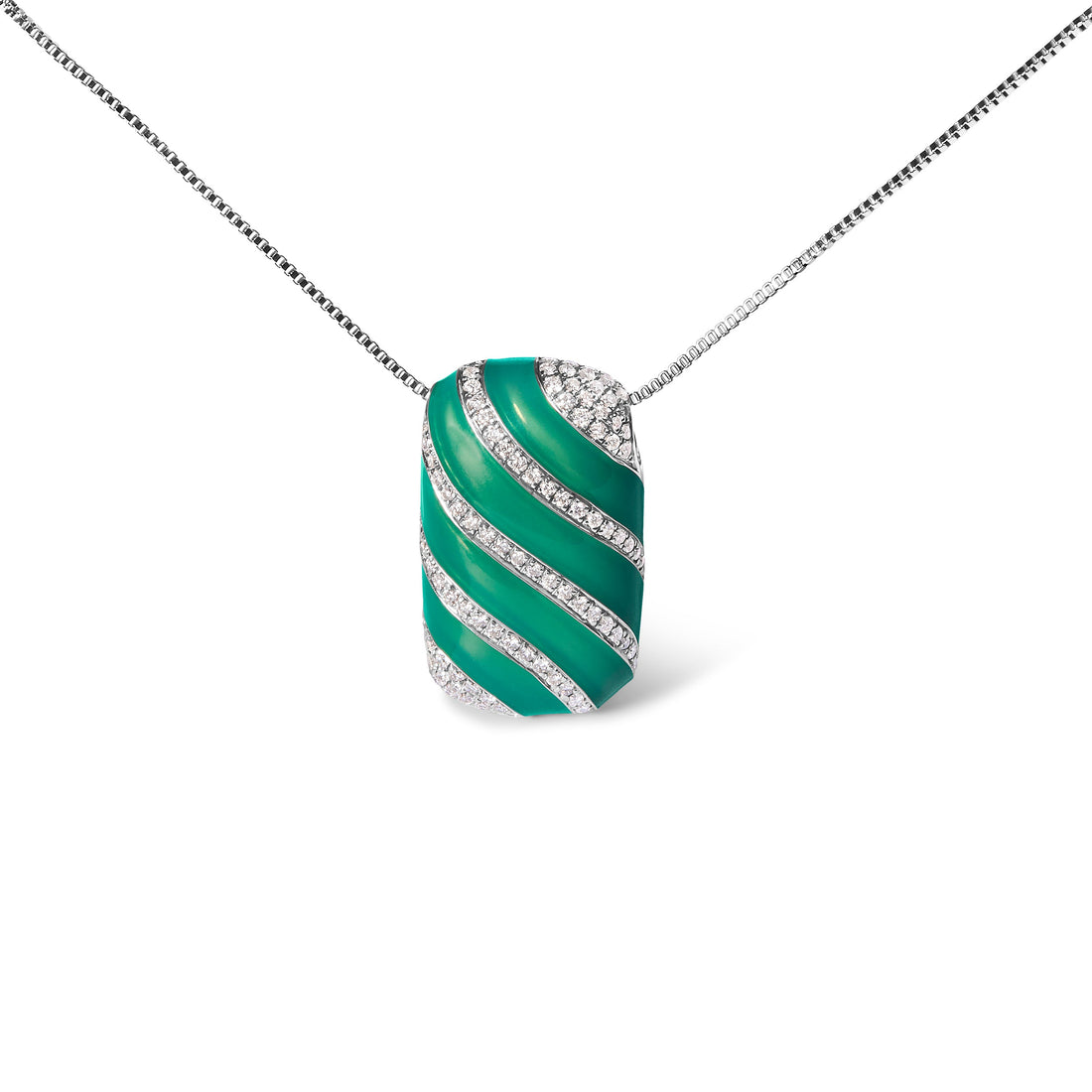 .925 Sterling Silver Turquoise Enamel and 1/2 Cttw Diamond Block 18" Pendant Necklace (F-G Color, VS1-VS2 Clarity) - DestGlow