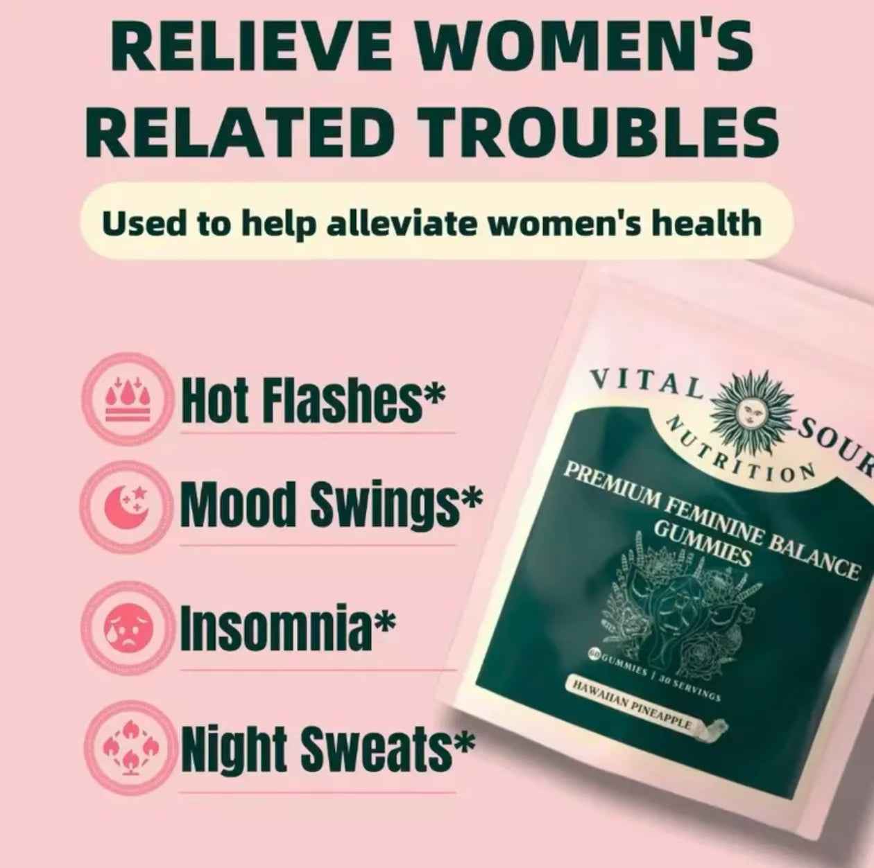 Premium Feminine Balance Gummies - for Women’s Health &amp; Wellness - Immune Support - Vegan, Gluten-Free &amp; Halal - Hawaiian Pineapple - 60 Gummies - 30 Servings