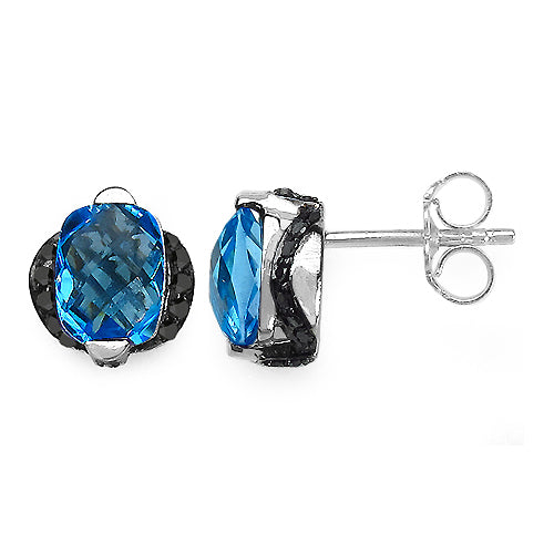 3.74 Carat Genuine Blue Topaz &amp; Black Diamond .925 Sterling Silver Earrings by Bids.com