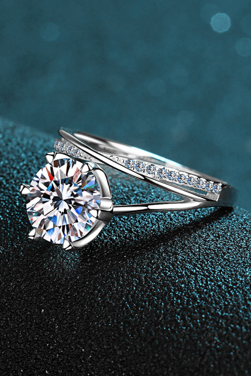3 Carat Brilliant Round Cut Sparkala™ 6-Prong Offset Ring (Platinum Over Pure Sterling Silver) by Sparkala
