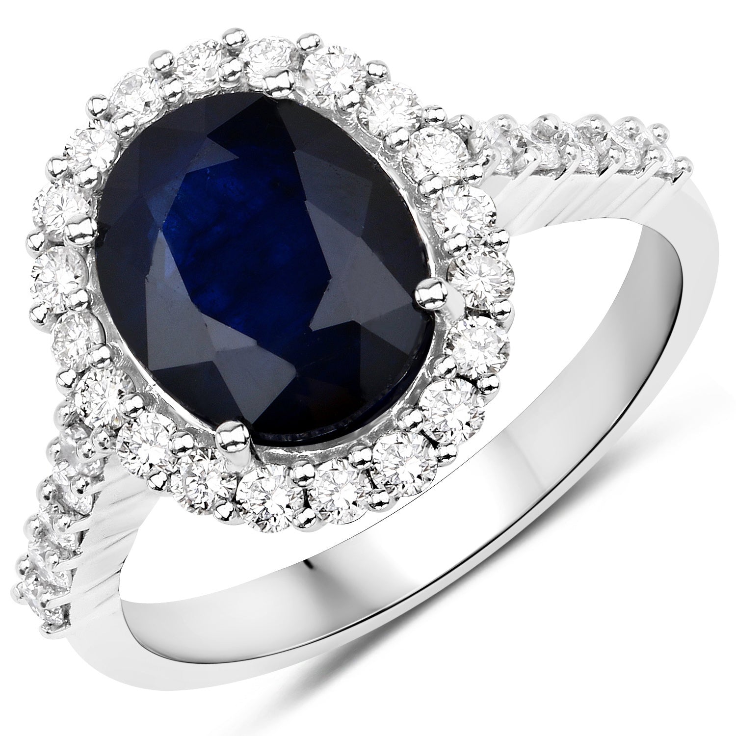 3.70 Carat Genuine Blue Sapphire and White Diamond 14K White Gold Ring by Bids.com