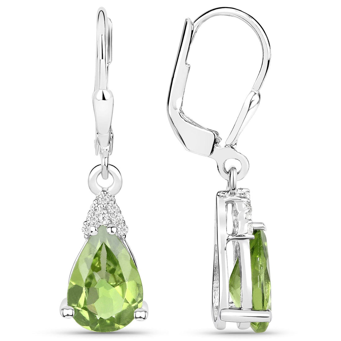 2.80 Carat Genuine Peridot and White Zircon .925 Sterling Silver Earrings by Bids.com