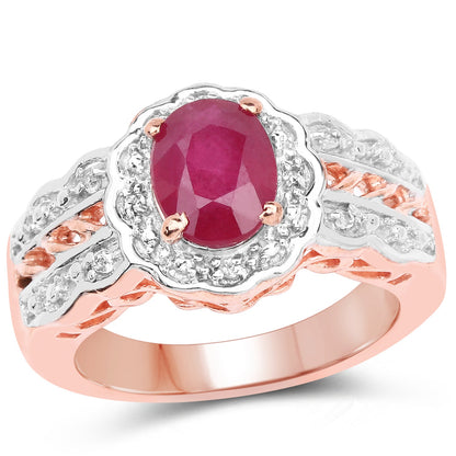 14K Rose Gold Plated 1.67 Carat Glass Filled Ruby and White Topaz .925 Sterling Silver Ring by Bids.com