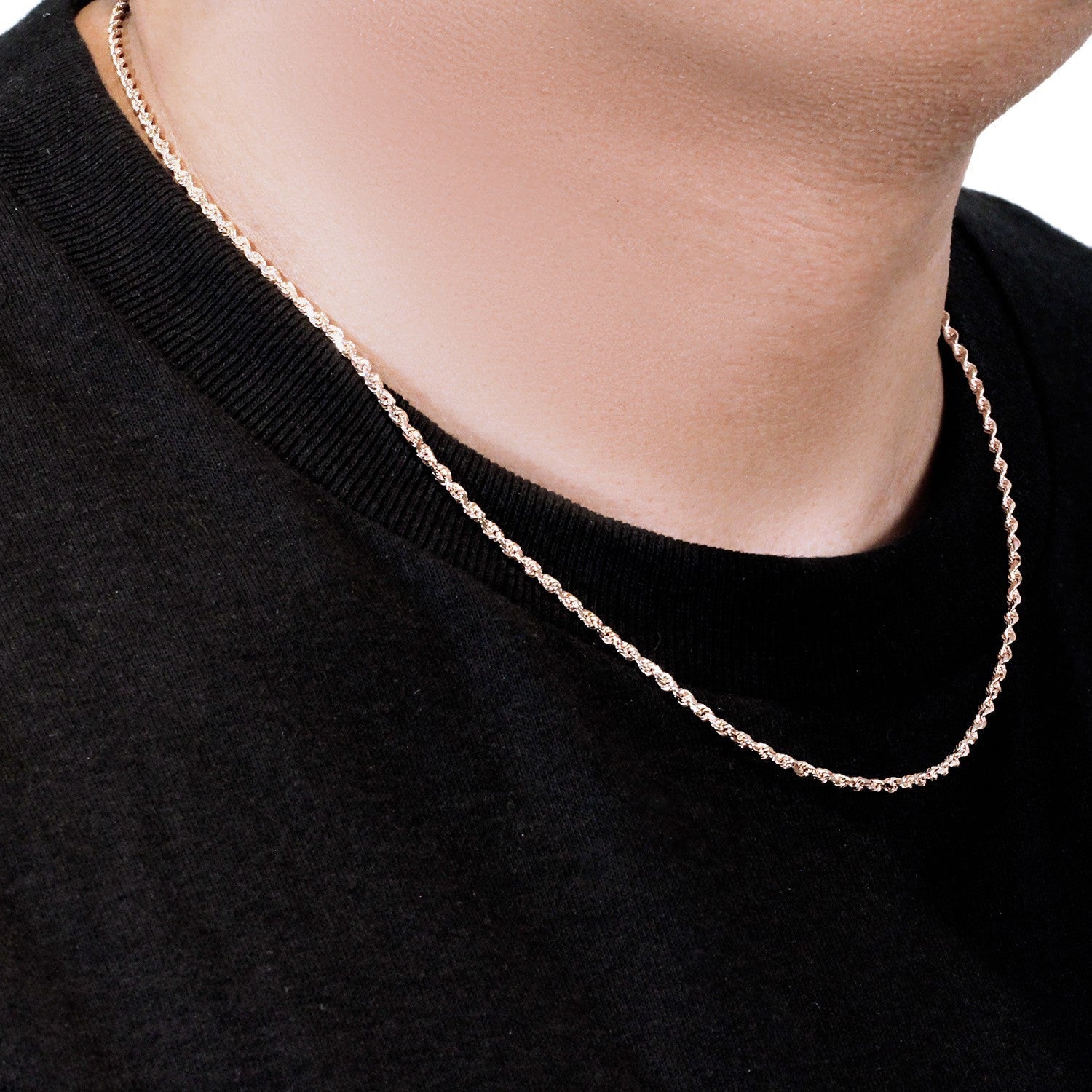 14k Rose Gold Solid Diamond Cut Rope Chain (2.30 mm)  DestGlow