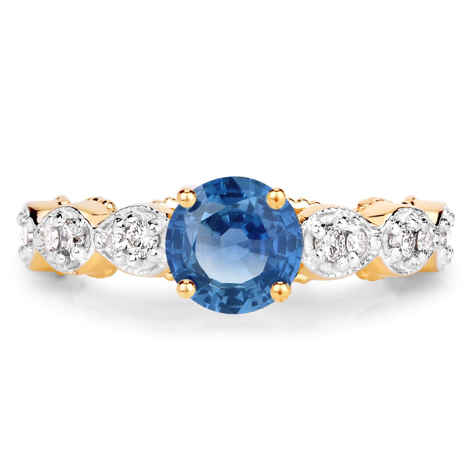 1.27 Carat Genuine Blue Sapphire and White Diamond 14K Yellow Gold Ring by Bids.com