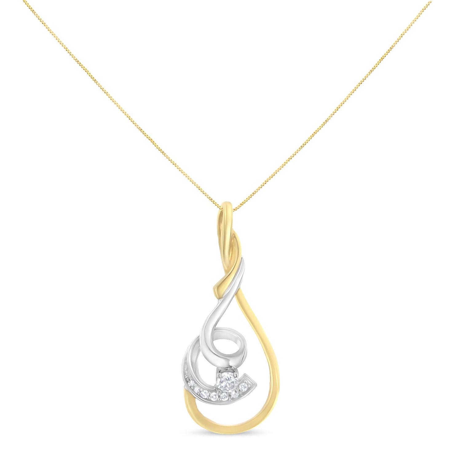 Espira 10K Two-Tone Yellow &amp; White 1/6 Cttw Brilliant-Cut Diamond Layered Spiral 18" Pendant Necklace (H-I Color, I2-I3 Clarity) by Bids.com