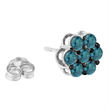 Sterling Silver Treated Blue Diamond Floral Stud Earrings (1 cttw, Blue Color, I2-I3 Clarity) by Bids.com
