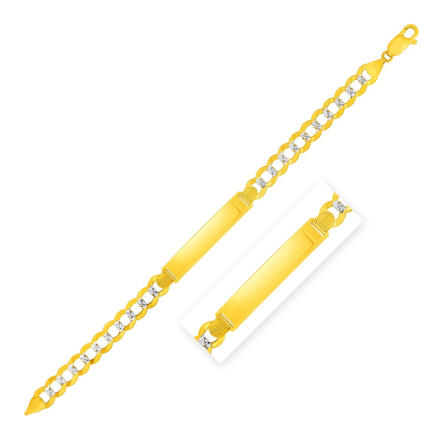 14k Two Tone Gold 8 1/2 inch Mens Curb Chain ID Bracelet with White Pave by Bids.com