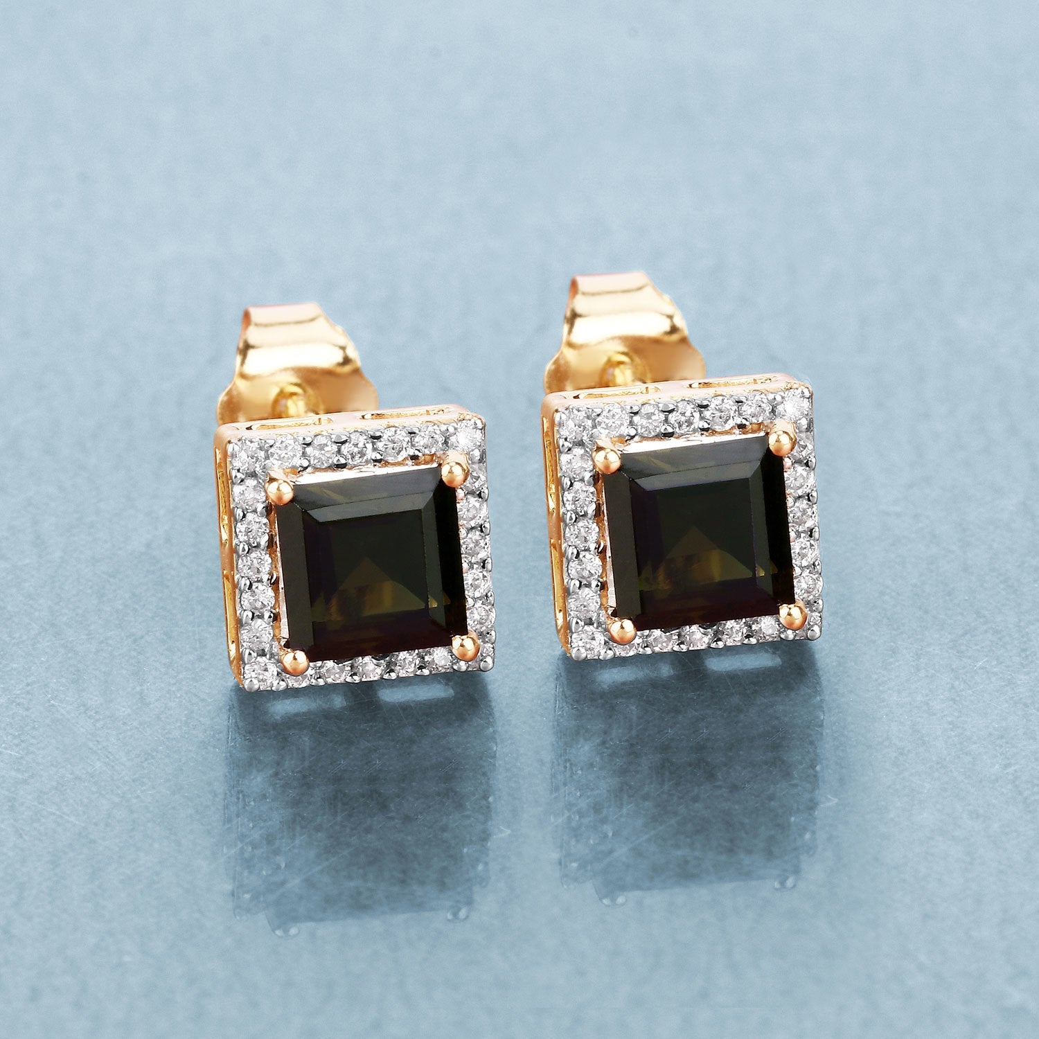 1.55 Carat Genuine Green Tourmaline and White Diamond 14K Yellow Gold Earrings by Bids.com